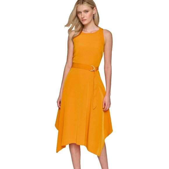 Karl Lagerfeld Paris Belted Asymmetric Hem Midi Dress Marmalade Size 8 NWT - Picture 1 of 6